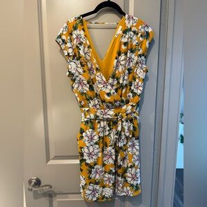 DR2 Mustard Yellow Floral Wrap Midi Dress